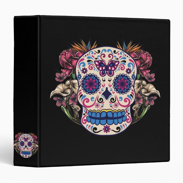 Sugar Skull Pink Roses Multi Coloured Flowers Binder (Front/Spine)