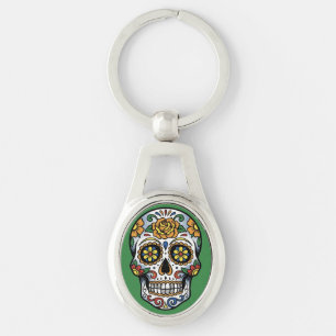 Sugar Skull Pop Art Dia de los Muertos Keychain