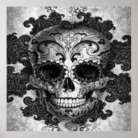 Sugar Skull Poster In Black & White