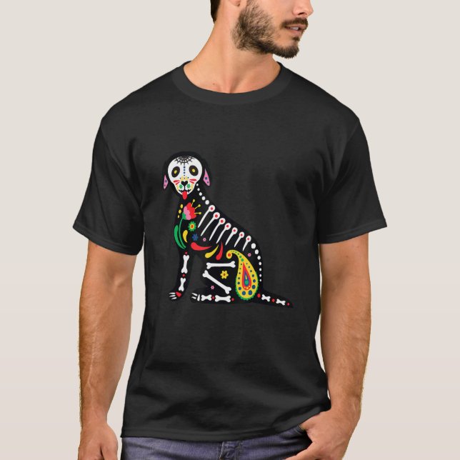 Sugar Skull Pug Dia De Los Muertos Halloween Dog M T-Shirt (Front)