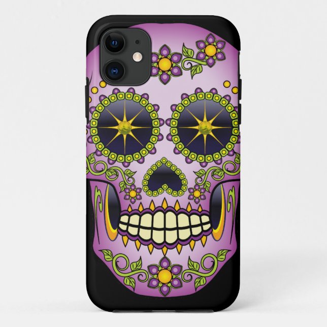 Sugar Skull Purple Floral Case-Mate iPhone Case (Back)