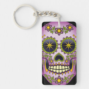 Sugar Skull Purple Floral Keychain