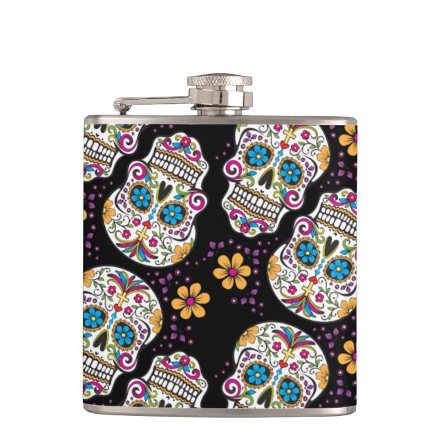 Sugar Skull Purple.png Hip Flask (Front)