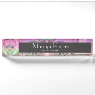 Sugar Skull Rainbow Heart Tree of Life Day of Dead Nameplate