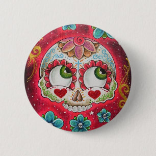 Sugar skull red 2 inch round button
