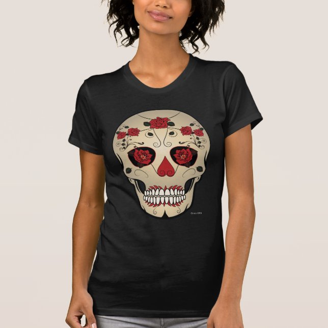 Sugar Skull Red Rose Day of the Dead Tshirt (Front)
