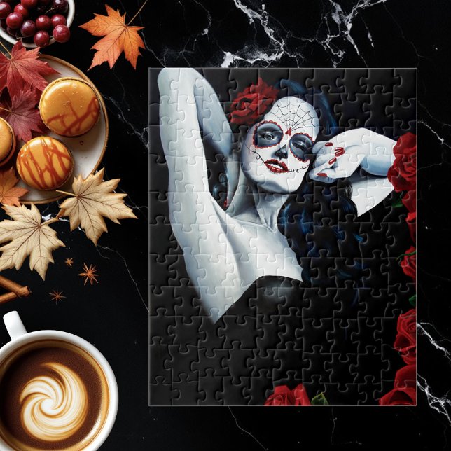 Sugar Skull Red Roses Black Jigsaw Puzzle (Creator Uploaded)