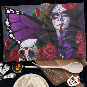 Sugar Skull Red Roses Kitchen Towel