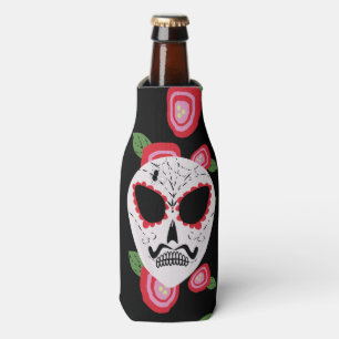 Sugar Skull Red Roses Moustache Skeleton Bottle Cooler