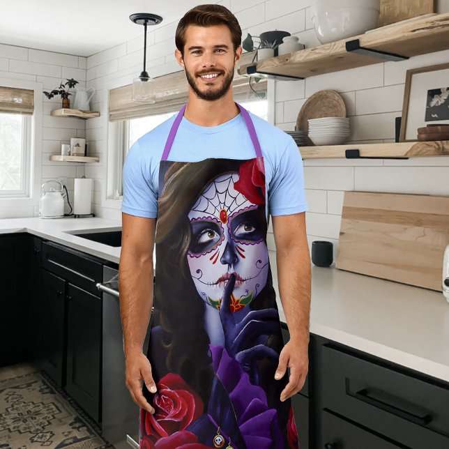 Sugar Skull Red Roses Purple Apron (Creator Uploaded)