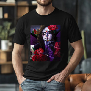 Sugar Skull Red Roses Purple T-Shirt