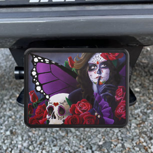 Sugar Skull Red Roses Purple Trailer Hitch Cover