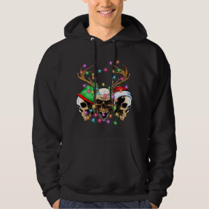 Sugar Skull Reindeer Santa Elf Hat Christmas Light Hoodie