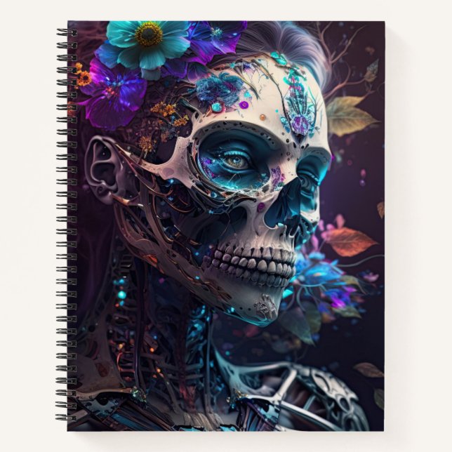 Sugar Skull Robotic Woman Day of the Dead Notebook (Front)