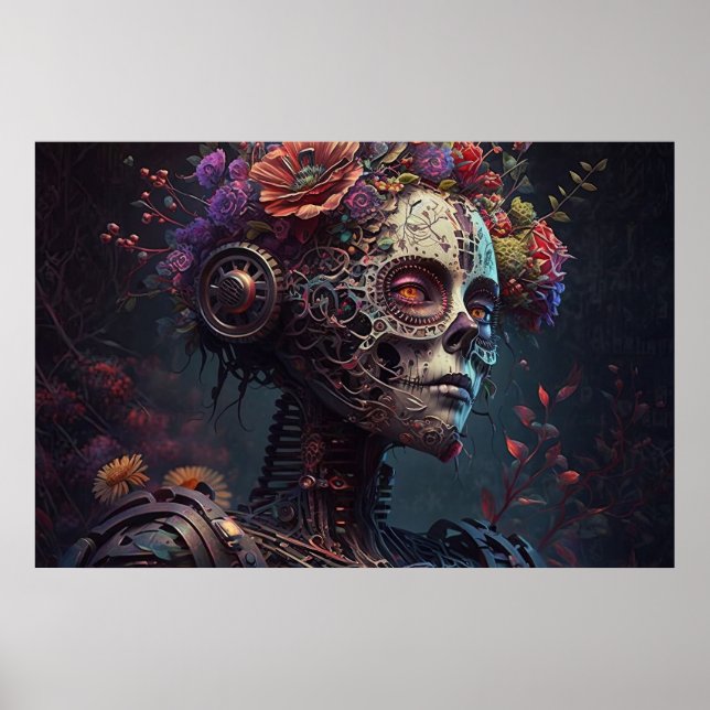 Sugar Skull Robotic Woman Day of the Dead Poster (Front)