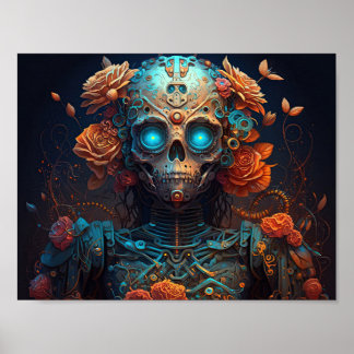 Sugar Skull Robotic Woman Day of the Dead Poster