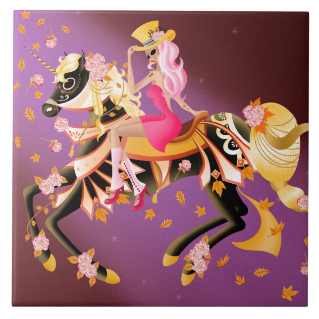 Sugar Skull Romantic Night Sky  Tile (Front)