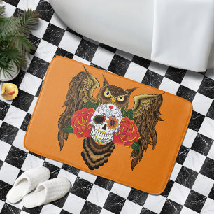 Sugar SKull Roses Owl Bath Mat