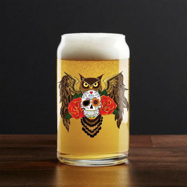 Sugar Skull Roses Owl Can Glass (Creator Uploaded)