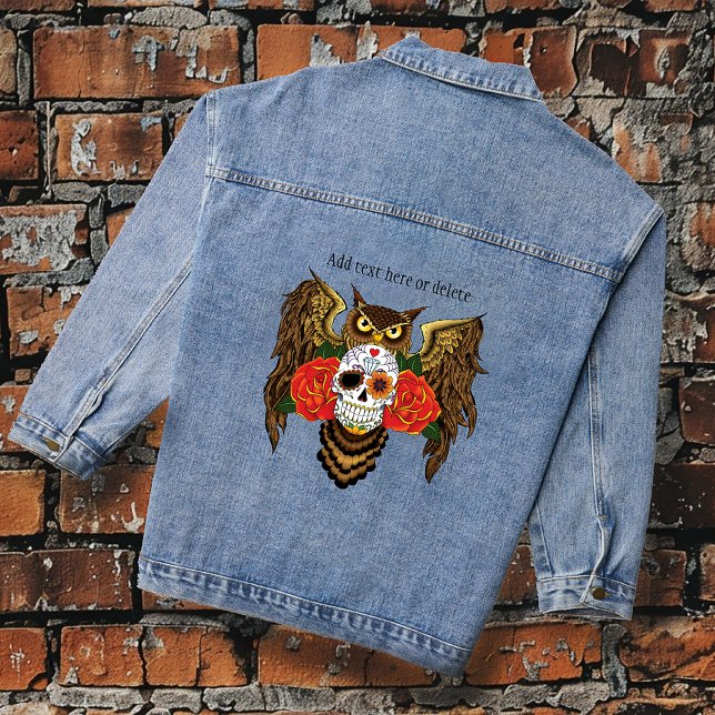 Sugar Skull Roses Owl Denim Jacket (Creator Uploaded)