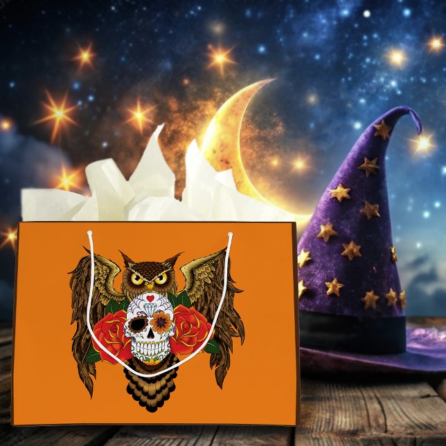 Sugar Skull Roses Owl Large Gift Bag (Creator Uploaded)