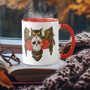 Sugar Skull Roses Owl Mug