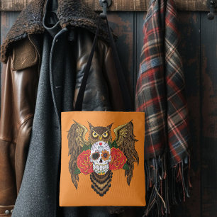 Sugar Skull Roses Owl Tote Bag