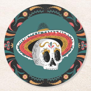 Sugar Skull Round Paper Coaster