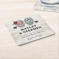 Sugar Skull Rustic Coasters Place Wedding Party