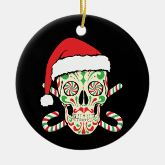 Sugar Skull Santa Ceramic Ornament