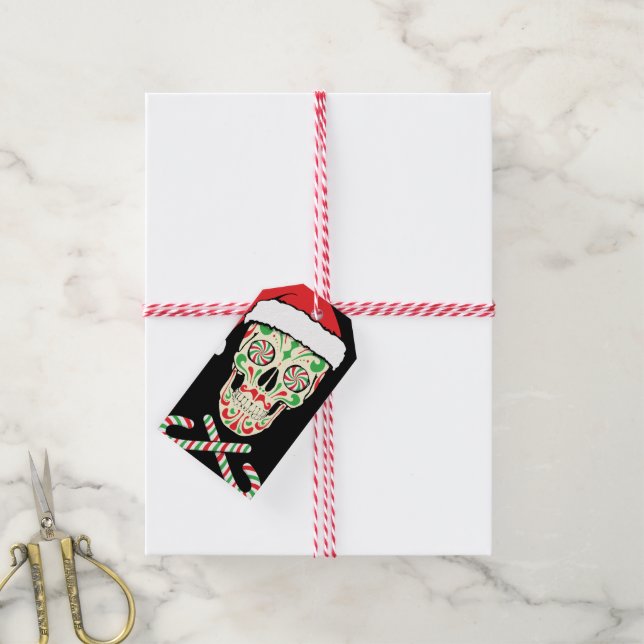 sugar skull santa customizable gift tags (With Twine)