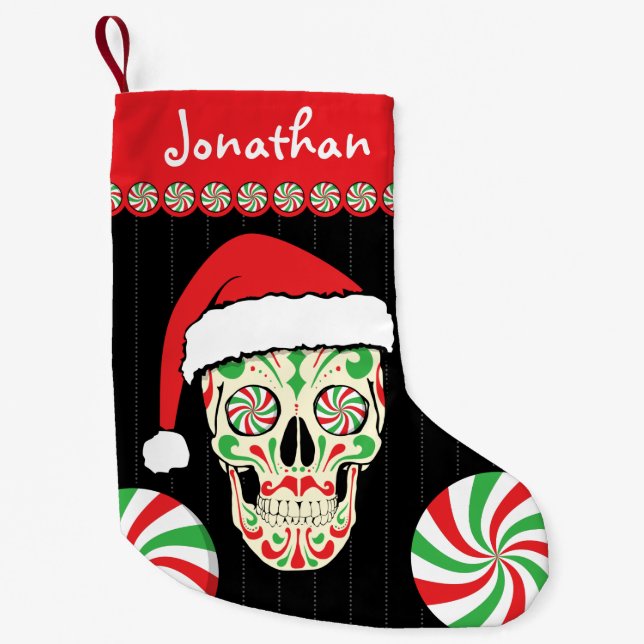 sugar skull santa customizable small christmas stocking (Front)