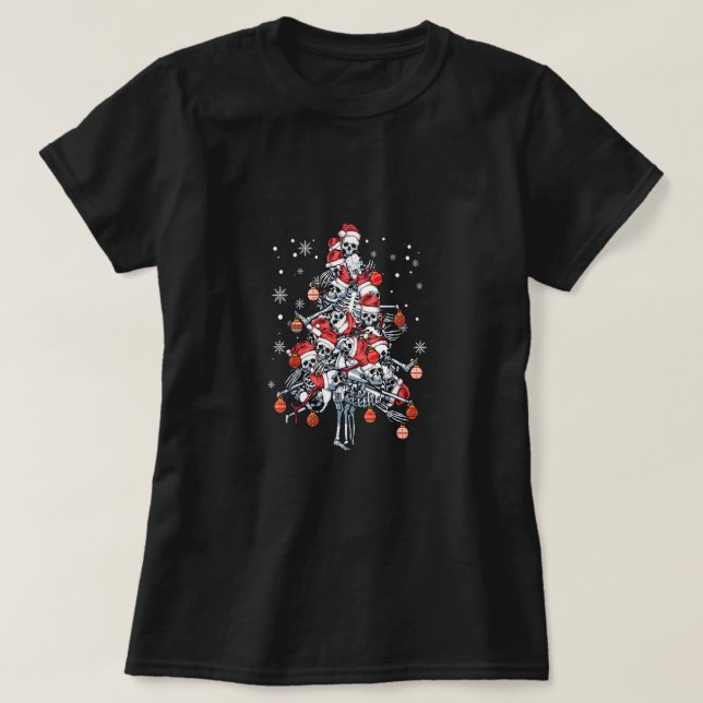 Sugar Skull Santa Hat Christmas Tree Funny Xmas T-Shirt (Design Front)