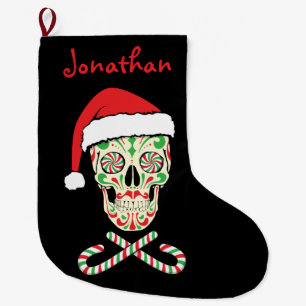 sugar skull santa large christmas stocking