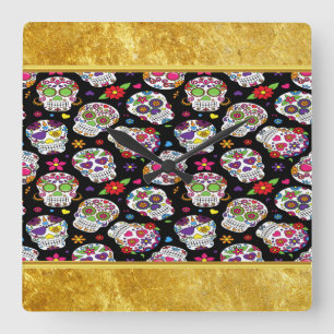 Sugar skull Scary and bloodcurdling intimidating Square Wall Clock