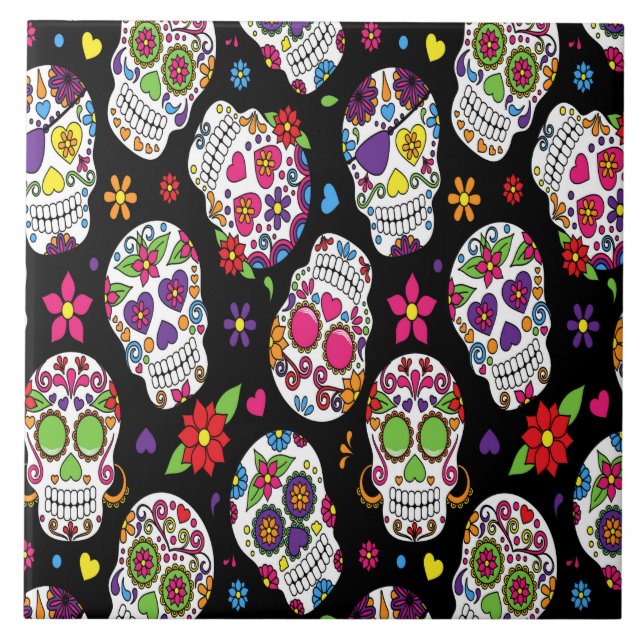 Sugar skull Scary and bloodcurdling intimidating Tile (Front)