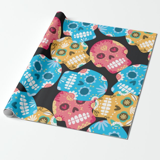 Sugar skull seamless background wrapping paper (Unrolled)