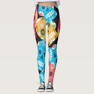 Sugar skull, seamless festive background. leggings