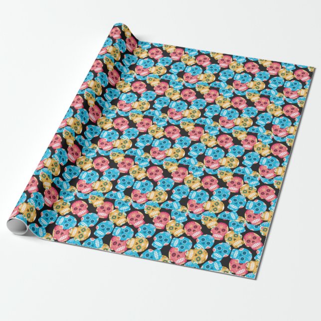 Sugar skull, seamless festive background. wrapping paper (Unrolled)