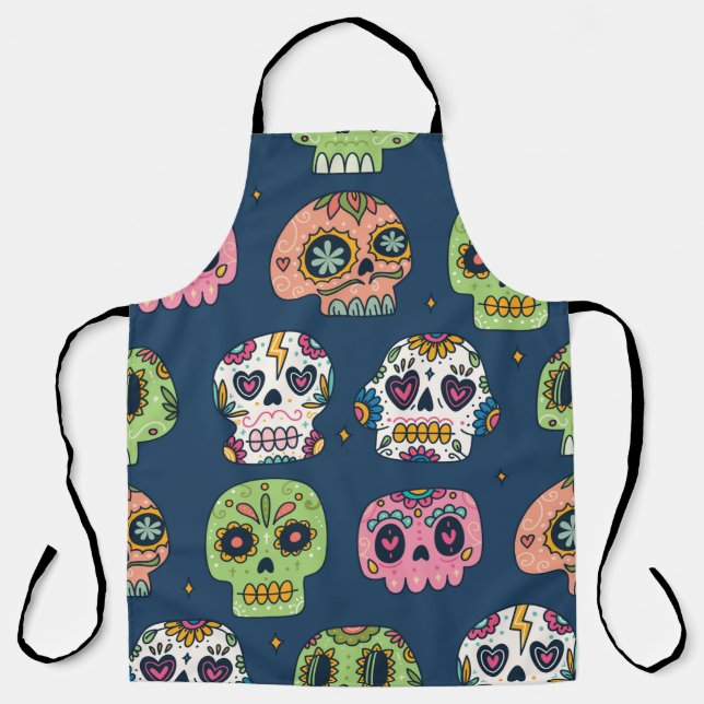sugar skull seamless pattern vintage illustration apron (Front)