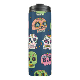 sugar skull seamless pattern vintage illustration thermal tumbler
