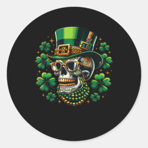 Sugar Skull Shamrock Wearing Leprechaun Hat St Pat Classic Round Sticker