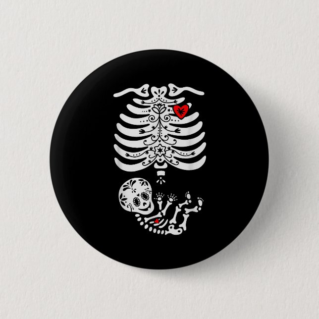 Sugar Skull Skeleton Halloween Pregnancy Annouceme 2 Inch Round Button (Front)