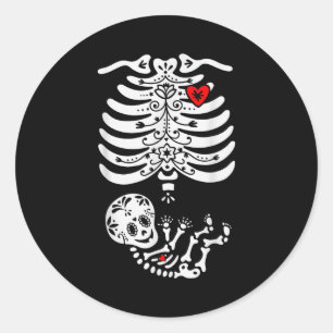 Sugar Skull Skeleton Halloween Pregnancy Annouceme Classic Round Sticker