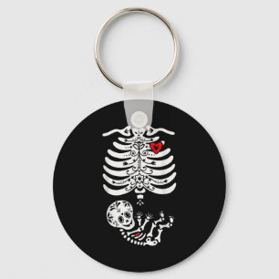 Sugar Skull Skeleton Halloween Pregnancy Annouceme Keychain