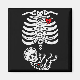 Sugar Skull Skeleton Halloween Pregnancy Annouceme Magnet