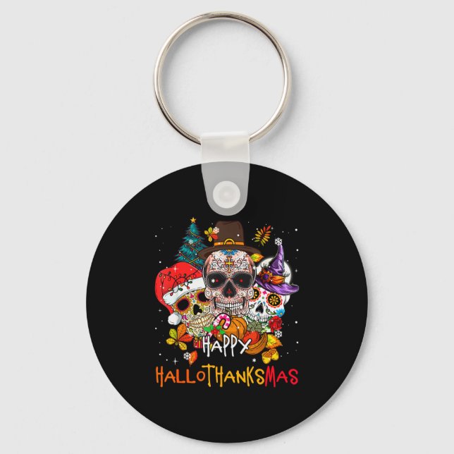 Sugar-skull Skeleton Halloween Xmas Happy Hallotha Keychain (Front)
