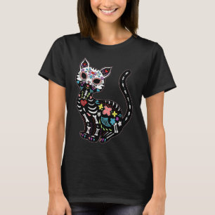 Sugar Skull Skeleton Mexican Cat Halloween Day Of T-Shirt
