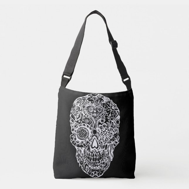Sugar skull - Skulls Black White No4 Crossbody Bag (Front)
