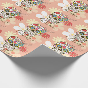 Sugar Skull Soft Petty Peach Rose Hippy Floral Wrapping Paper